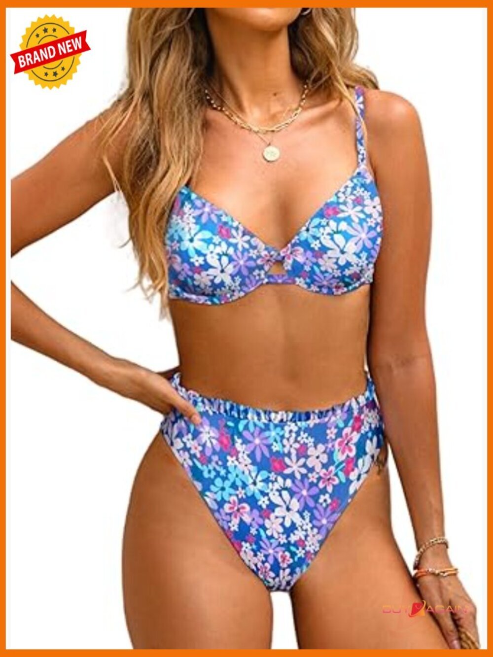 High Waisted Bikini Set with Underwire Triangle Top and Cheeky Bottom